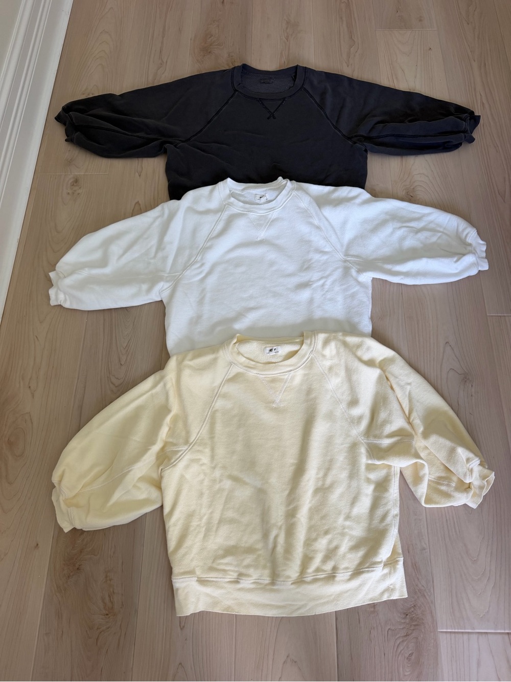 Aerie Crewneck Sweatshirt Bundle - washed Black, White, light yellow